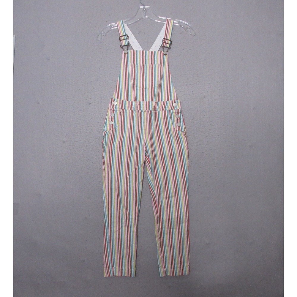 Boden Overalls  7-8Y Rainbow Striped Cotton Bib Jumpsuit Colorful Adustable